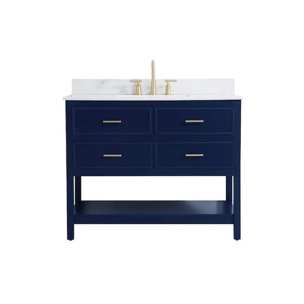 Unbranded Simply Living 42 in. W x 22 in. D x 34 in. H Bath Vanity in Blue with Calacatta White Engineered Marble Top