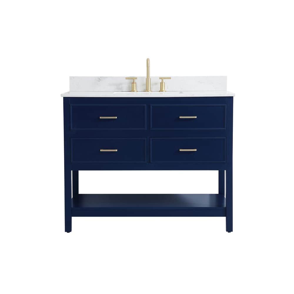 42 in. W Single Bath Vanity in Blue with Engineered Stone Vanity Top in Cal