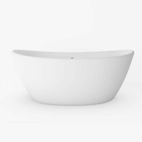 63 in. x 30 in. Solid Surface Double Slipper Soaking Bathtub in White