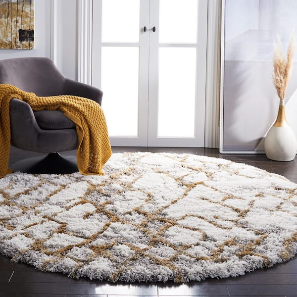 Horizon 8 ft. x 8 ft. Ivory/Gold Geometric Round Rug