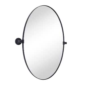 20 in. W x 30 in. H Small Pivoting Oval Metal Framed Wall Mounted Bathroom Vanity Mirror in Matt Black