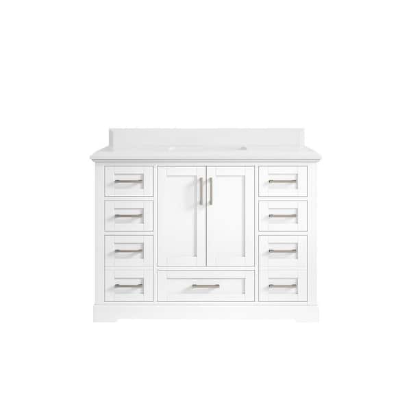 Boston 48 in. W x 22 in. D x 36 in. H Bath Vanity in White with 1.5" White Quartz Top