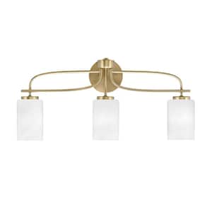 Olympia 25.5 in. 3-Light New Age Brass Vanity Light  White Marble Glass Shade