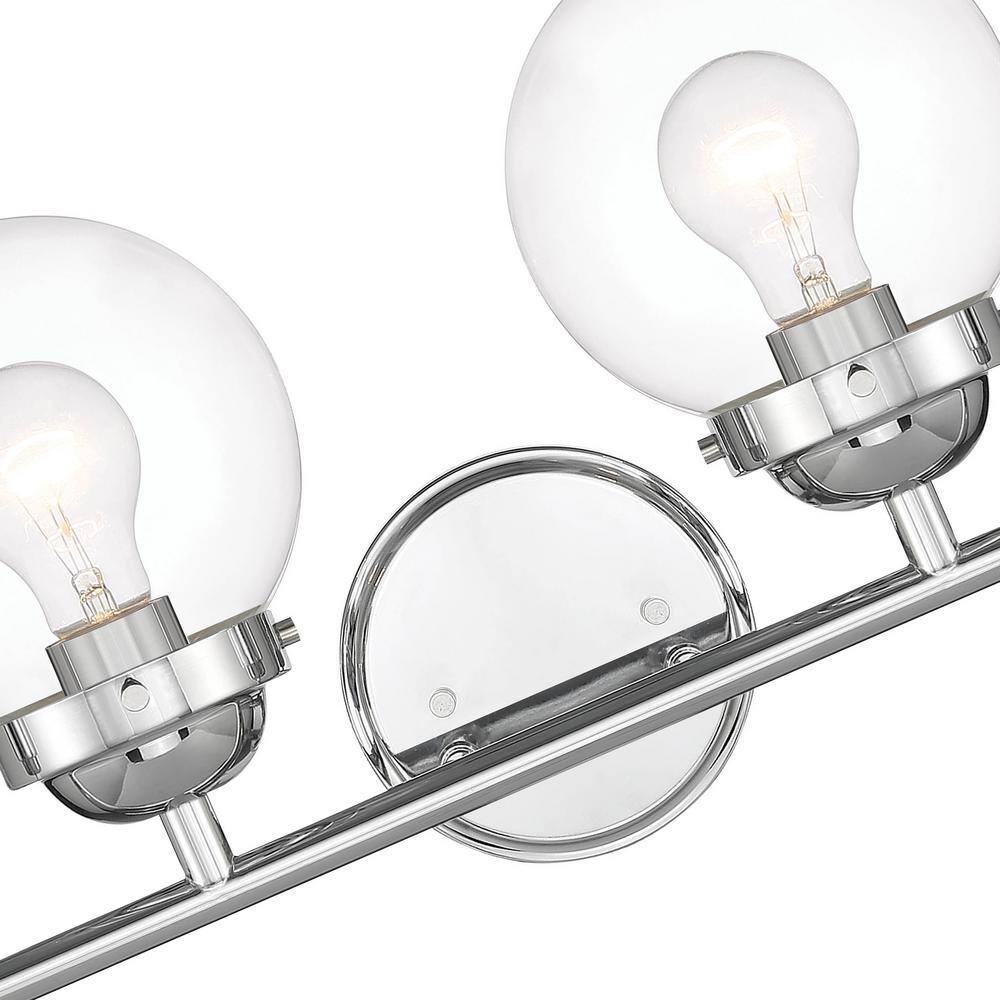 Knoll Retro Classic 4-Light Chrome Vanity Bath Light with Clear Glass Orbs