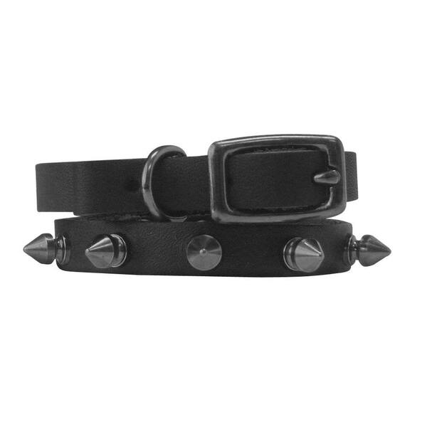 Platinum Pets 10 in. Black Genuine Leather Cat/Puppy Collar in Black Spikes