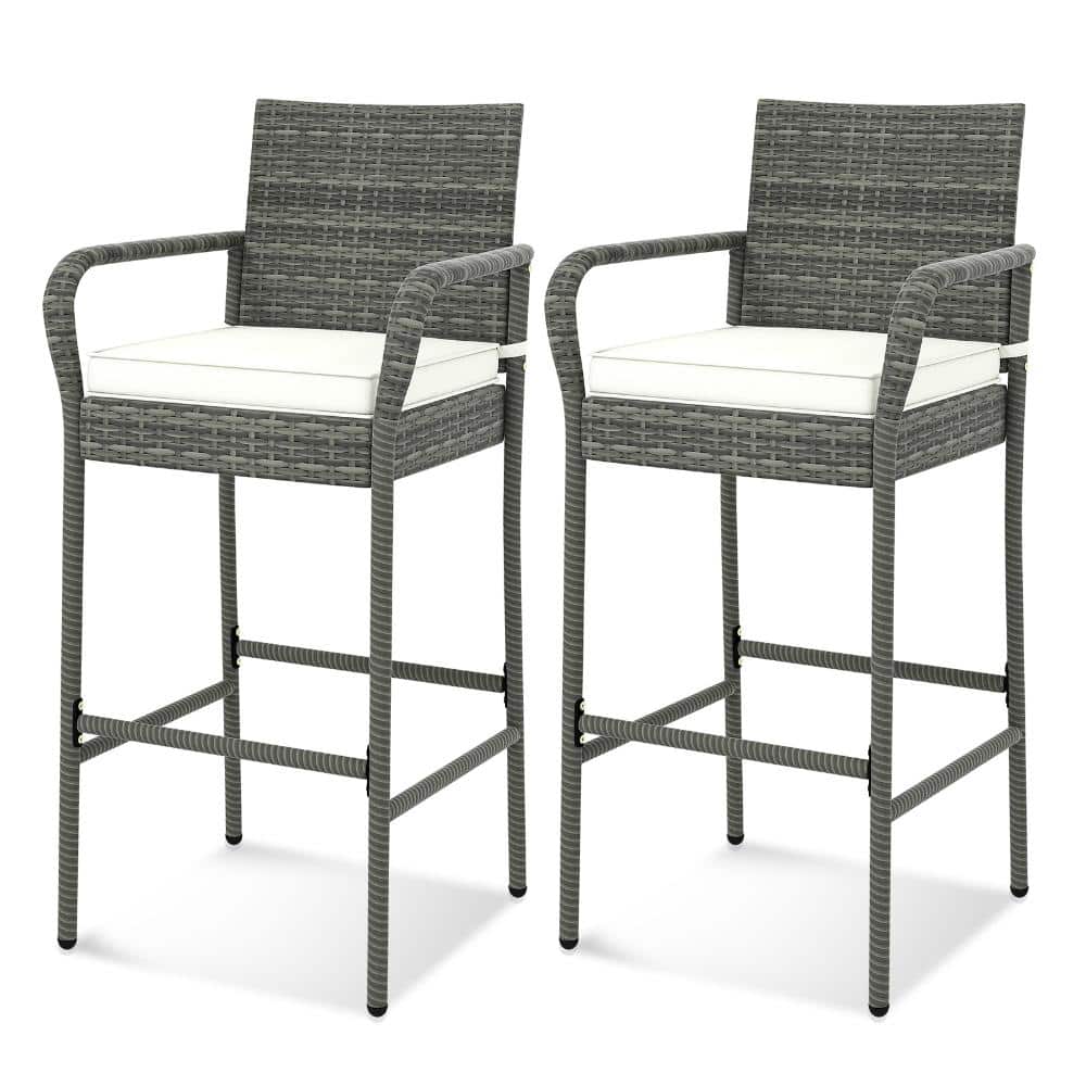 Set of 2 PE Rattan Outdoor Bar Stools with Cushions and Armrests, Gray price history on PriceWatchPro