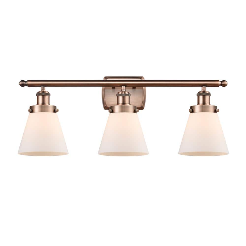 Cone 26 in. 3-Light Antique Copper, Matte White Vanity Light with White Glass Shade price history on PriceWatchPro
