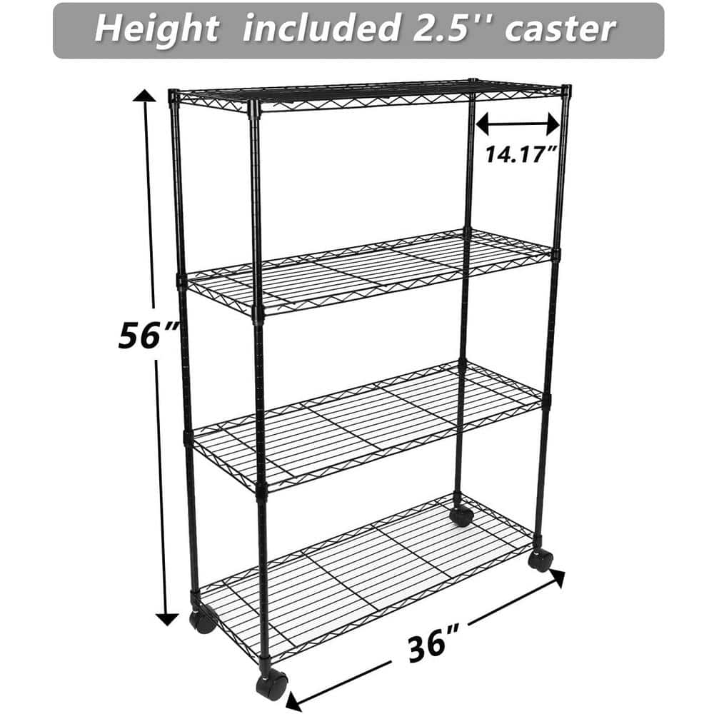 36-Inch Black Metal 4-Tier Heavy Duty Storage Shelving Unit