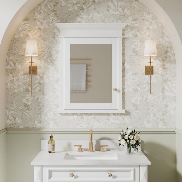 ANGELES HOME 26 in. W x 32 in. H Recessed Mount Rectangular Wood Medicine Cabinet with Mirror and Adjustable Glass Shelves