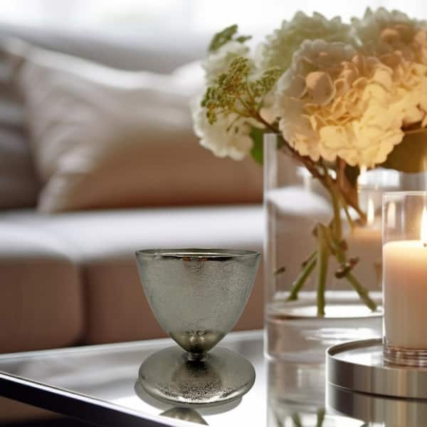 castellousa Silver 5 in. Aluminum Chalice Inspired Amphora Metal Vase