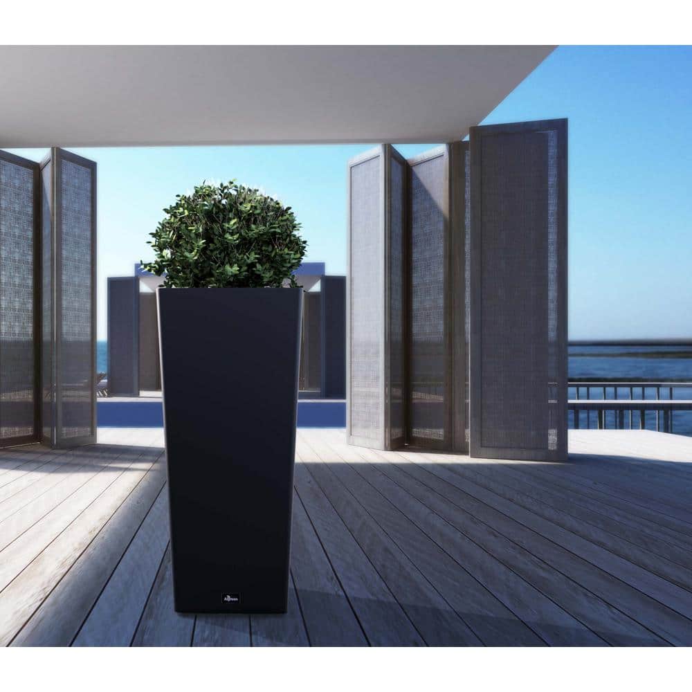 Tall Black Composite Resin Outdoor Square Planter with Shelf Insert
