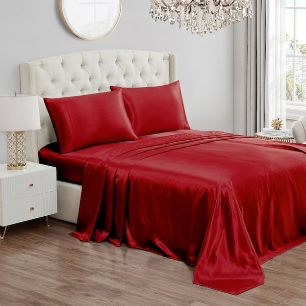 JUICY COUTURE 3-Piece Red Satin Twin Sheet Set JYS020202 - The