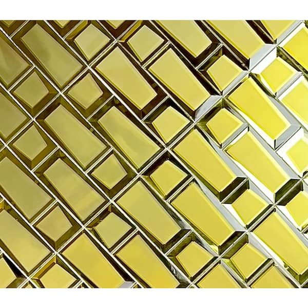 Reflections Frosted Gold 12 in. x 12 in. Beveled Mosaic Glass Mirror Wall Tile (14 sq. ft./Case)