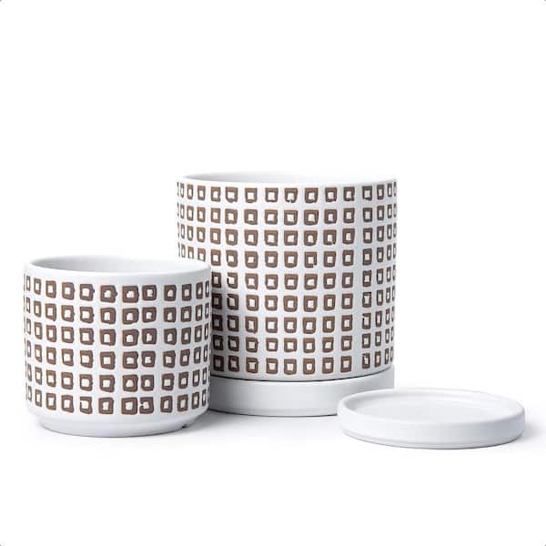 ITOPFOX Contemporary 6 in. L x 6 in. W x 6 in. H White Ceramic Round Indoor Planter (2-Pack)