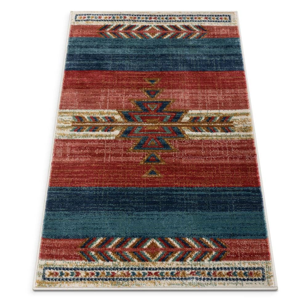 Crimson Southwestern Medallion Synthetic Reversible Rug