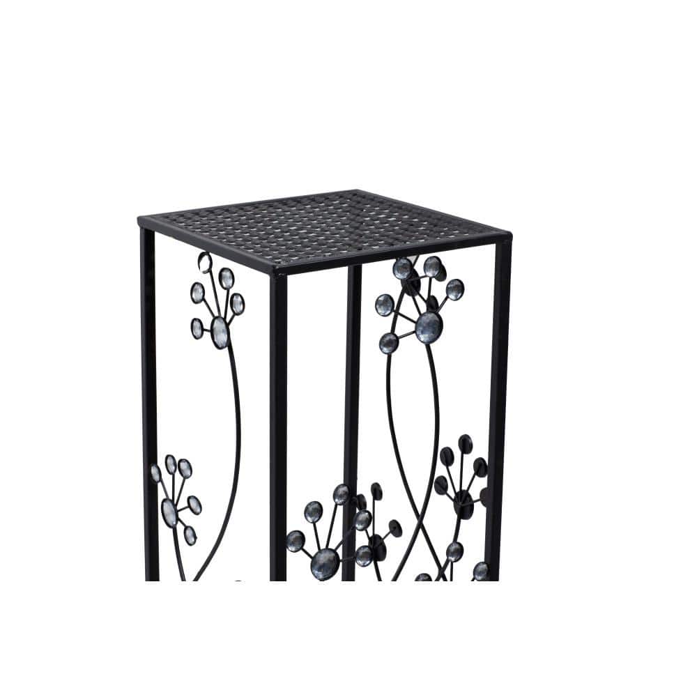 Set of 3 Black Iron Floral Plant Stands