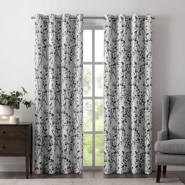 Unbranded Meadow Chrome Floral Grommet Room Darkening Curtain - 50 in. W x 84 in. L