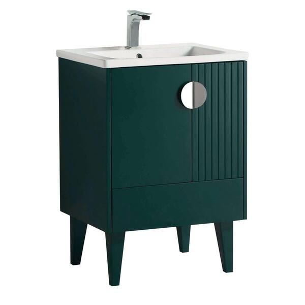FINE FIXTURES Venezian 24 in. W x 18.11 in. D x 33 in. H Bathroom Vanity Side Cabinet in Green with White Ceramic Top