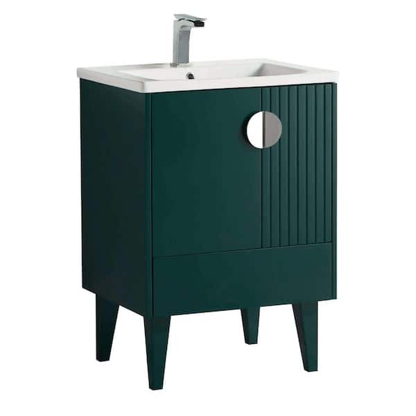 Venezian 24 in. W x 18.11 in. D x 33 in. H Bathroom Vanity Side Cabinet in Green with White Ceramic Top