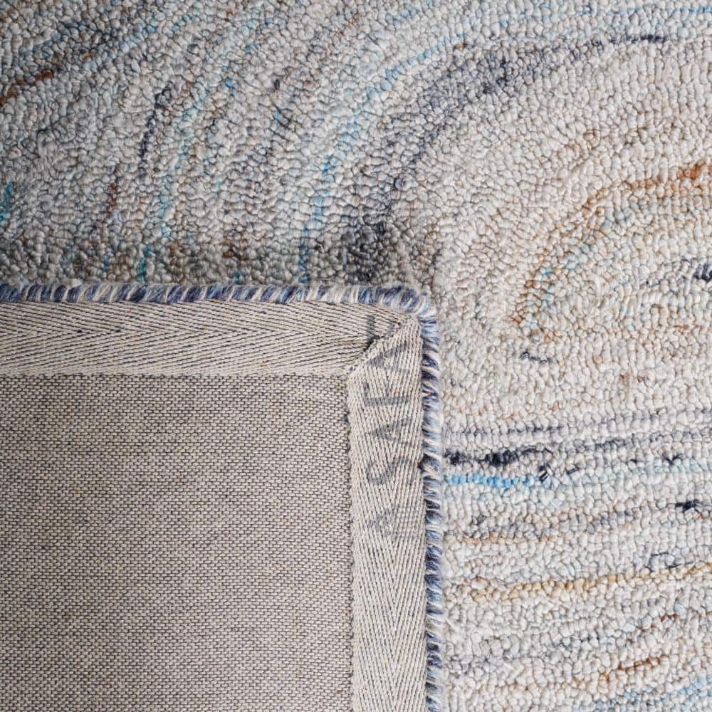 Blue and Beige Abstract 8' x 10' Hand-Tufted Wool Area Rug