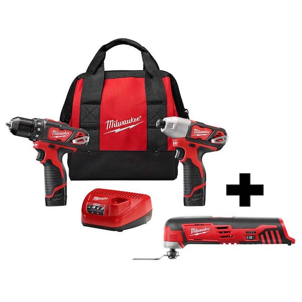 Milwaukee M12 12V Lithium-Ion Cordless Drill Driver/Impact Driver Combo Kit (2-Tool) W/M12 Oscillating Multi-Tool