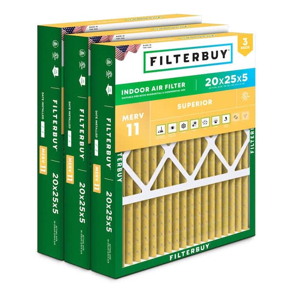 20 in. x 25 in. x 5 in. MERV 11 (FPR 7) Allergen Defense Pleated HVAC AC Furnace Air Filters for Honeywell (3-Pack)