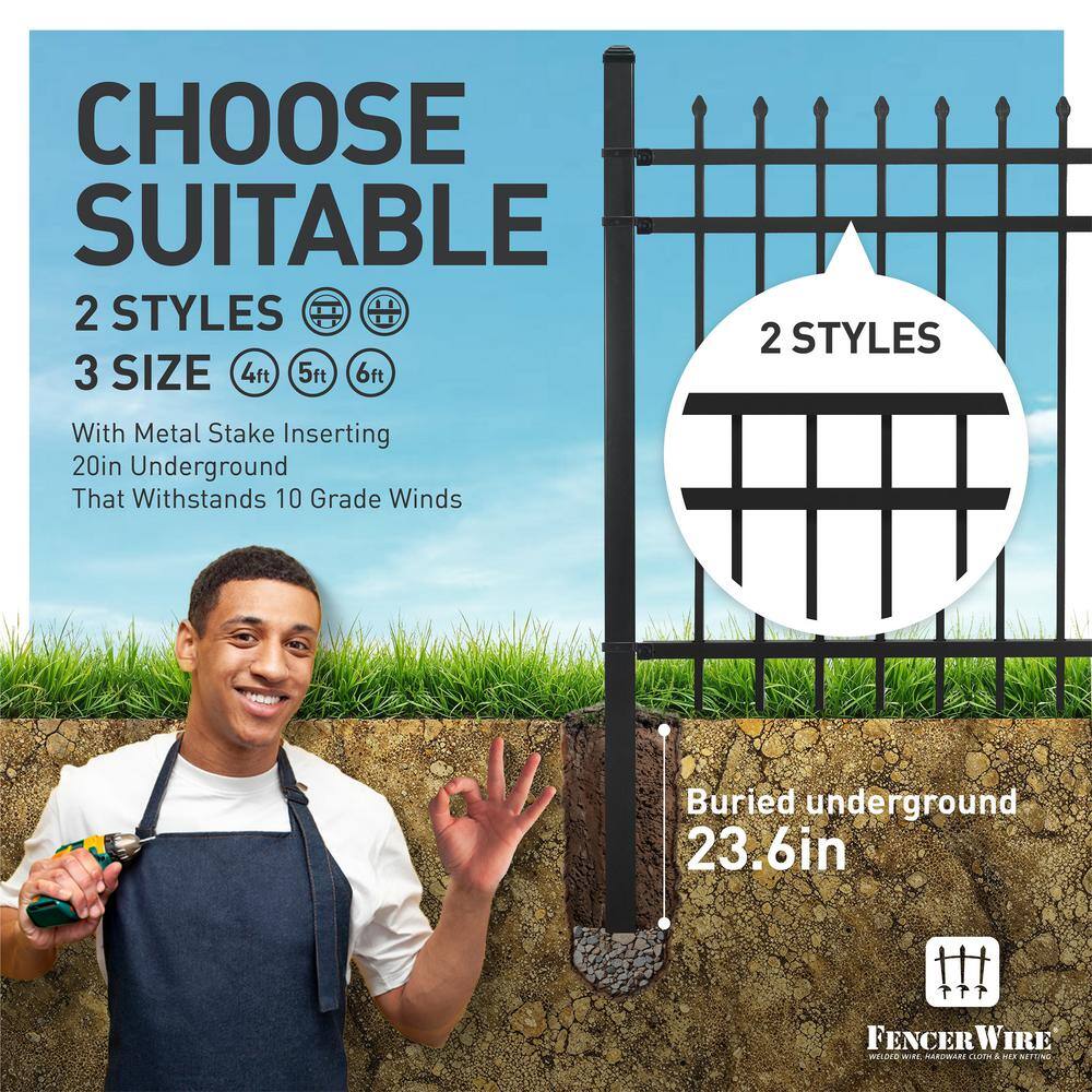 Heavy Duty Black Steel 6FT x 8FT Fence Panels, Pack of 5