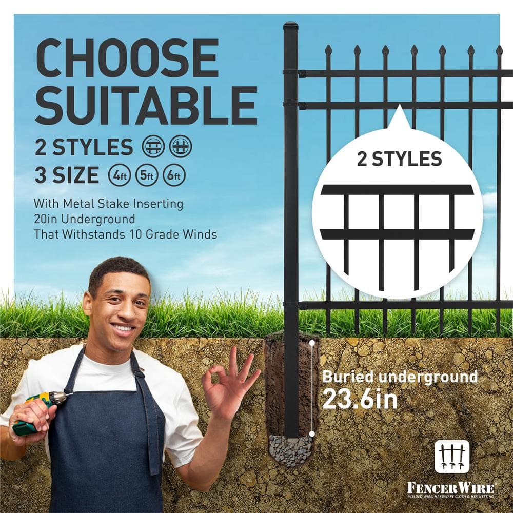 Heavy Duty Black Steel 6FT x 8FT Fence Panels, Pack of 5