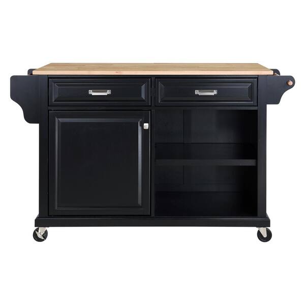 FUNKOL Black Cambridge Natural Wood Top 32 in. Kitchen Island with ...