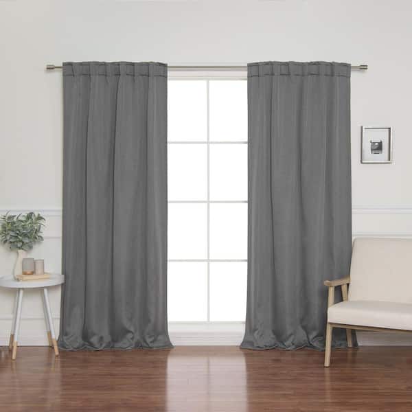 Best Home Fashion Dark Gray Basketweave Polyester Faux Linen Back Tab Blackout Curtains - 52 in. W x 84 in. L