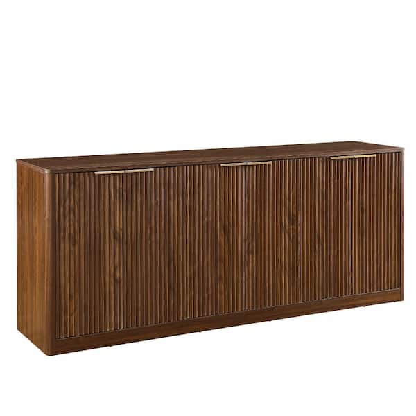 Walnut 27.7 in. Accent Cabinet Office Storage Cabinet with 6 Doors and Curved Contour Design