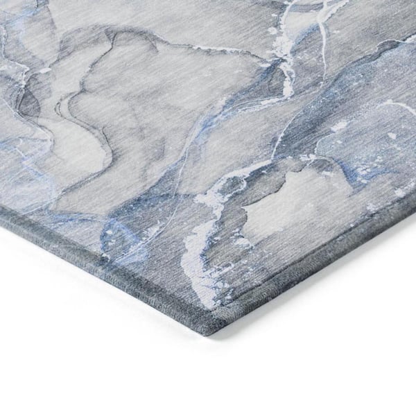 Blue and Gray 5 ft. x 8 ft. Woven Abstract Polyester Rectangle Indoor/Outdoor Area Rug