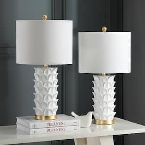 Nico 25 in. White Leaf Table Lamp with Off-White Shade (Set of 2)