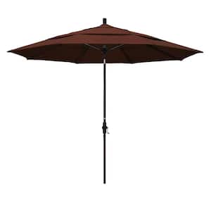 11 ft. Bronze Aluminum Pole Market Fiberglass Ribs Collar Tilt Crank Lift Outdoor Patio Umbrella in Bay Brown Sunbrella