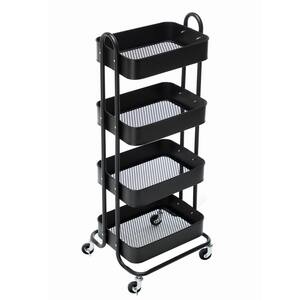 4-Tier Metal 4-Wheeled Shelves Storage Drawer Cart in Black