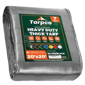 20 ft. x 20 ft. Silver/Black 7 Mil Heavy Duty Polyethylene Tarp, Waterproof, UV Resistant, Rip and Tear Proof