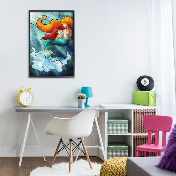 Mermaid and Child Stained Glass Style by Mandie Manzano Black Framed Fantasy Giclee Art Print 30 in. x 20 in.