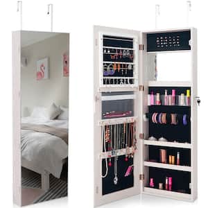 47.5 in. H x 16 in. W x 5 in. D Full Length Mirror White Wall-Mounted Lockable Storage Organizer Jewelry Vanity Box