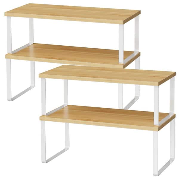4-Shelf White Nature Expandable Stackable Large Kitchen Counter Cabinet Organizer Storage Shelves Spice Rack