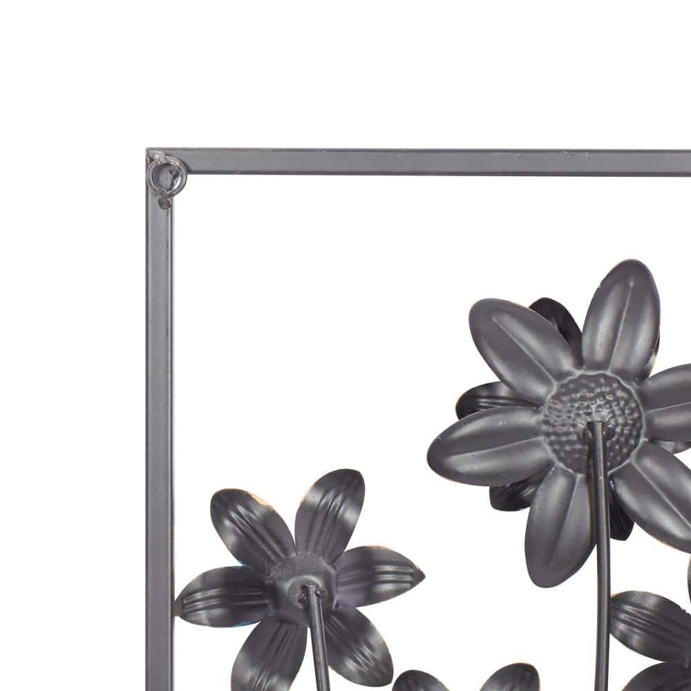 Elegant Gray and Blue Floral Metal Wall Sculptures (Set of 2)