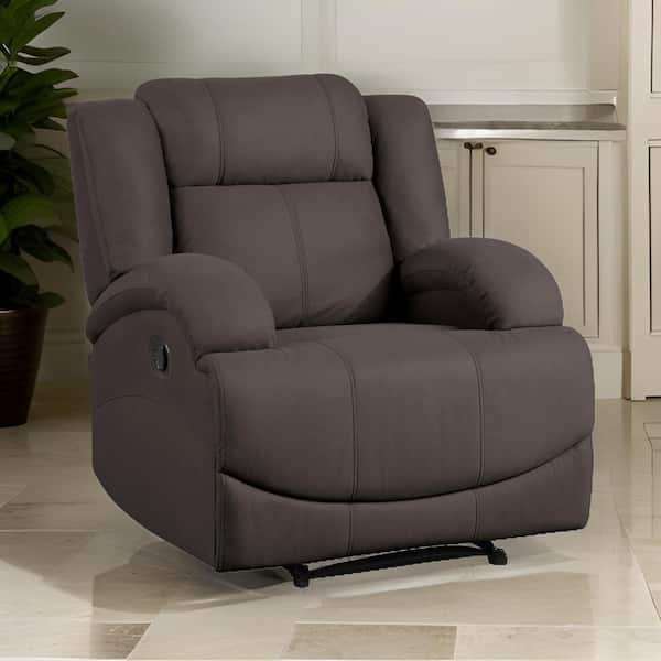 Benjara Brown Microfiber Manual Recliner with Cushions and Solid Wood