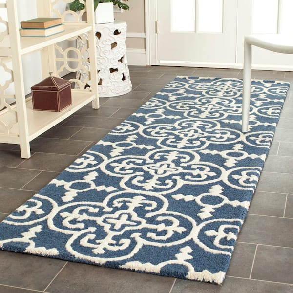 Cambridge Navy/Ivory 3 ft. x 12 ft. Medallion Geometric Runner Rug