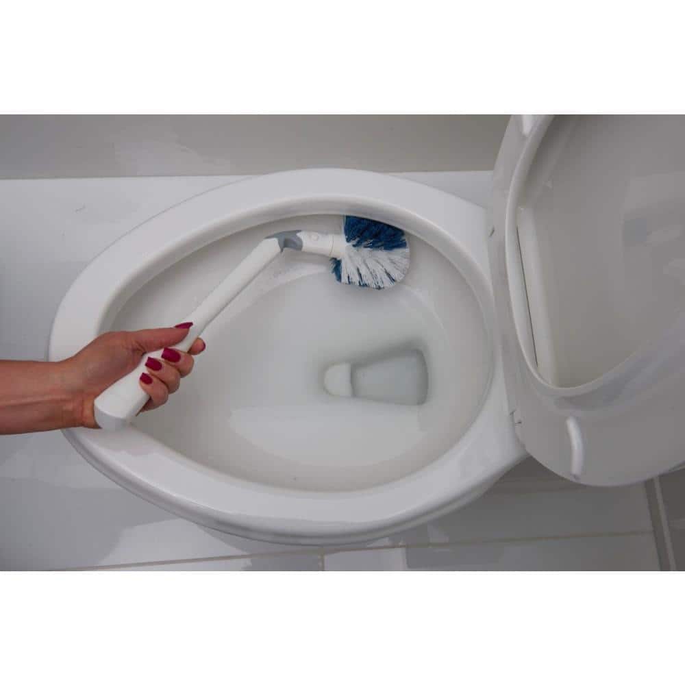 White and Gray No-Drip Toilet Brush Set with Caddy