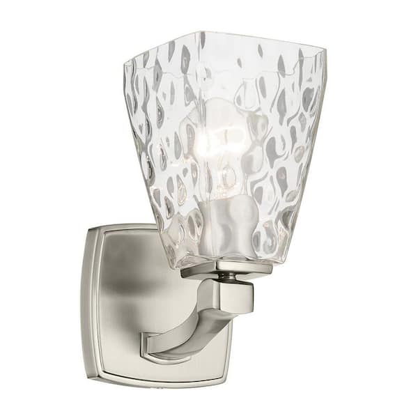 Marant 9.5 in. 1-Light Wall Sconce with Clear Water Glass in Brushed Nickel