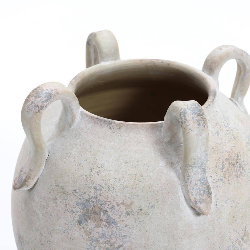 Handcrafted Gray and White Ceramic Vase with Handles