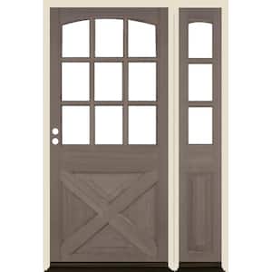 50 in. x 80 in. Farmhouse X Panel RH 1/2 Lite Clear Glass Grey Stain Douglas Fir Prehung Front Door with RSL