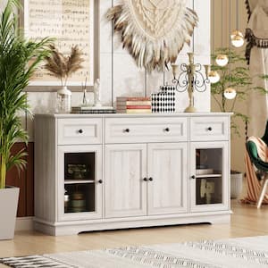 Retro Beige Light Wood Grain 35.4 in. Height Storage Cabinet, Sideboard, Food Pantry with 3-Drawer and 5-Shelf