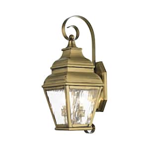 Millstone 21.5 in. 2-Light Antique Brass Outdoor Hardwired Wall Lantern Sconce with No Bulbs Included