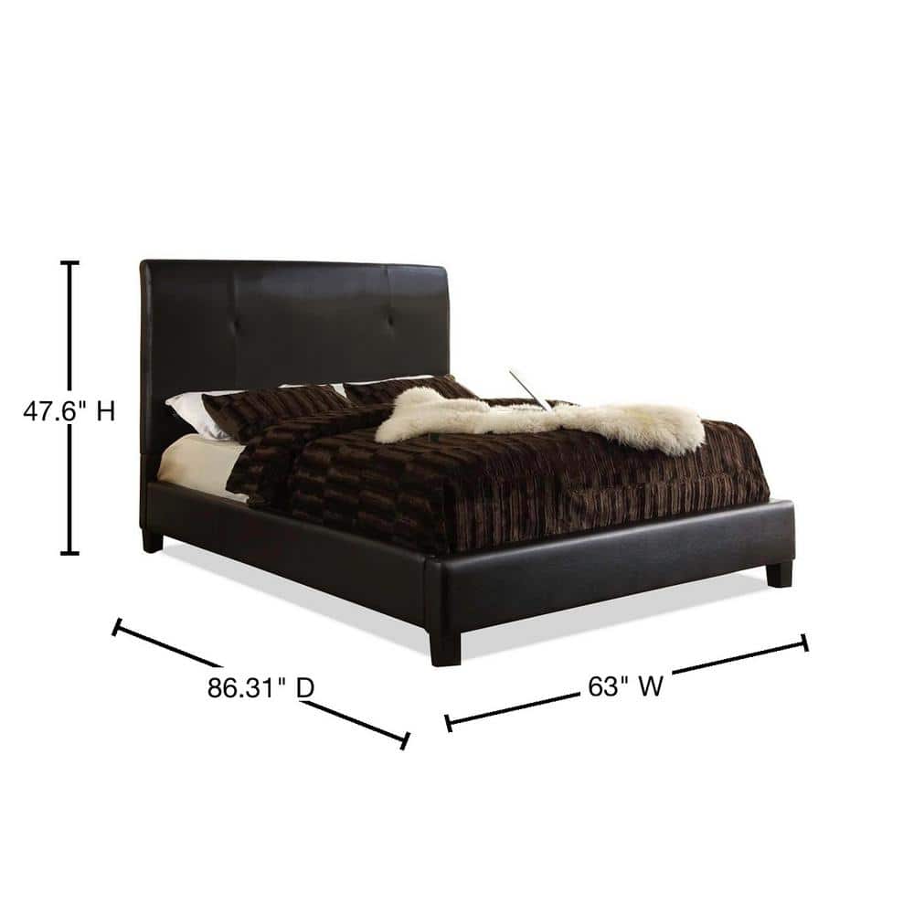 Cambridge Dark Brown Faux Leather Queen Bed with Tufted Headboard