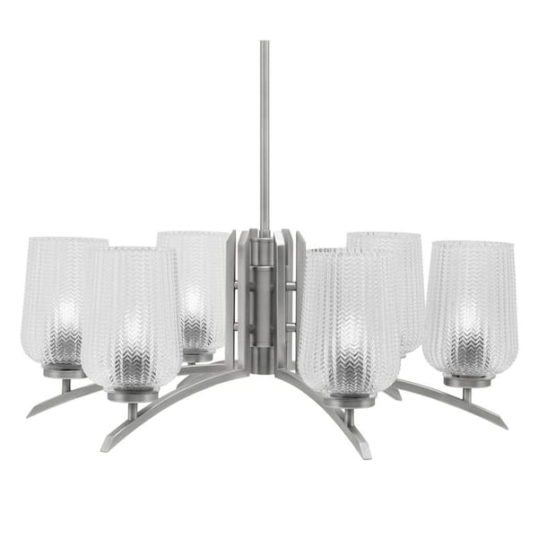Unbranded Siena 26.75 in. 6 Light Graphite Chandelier with Clear Textured Glass Shades